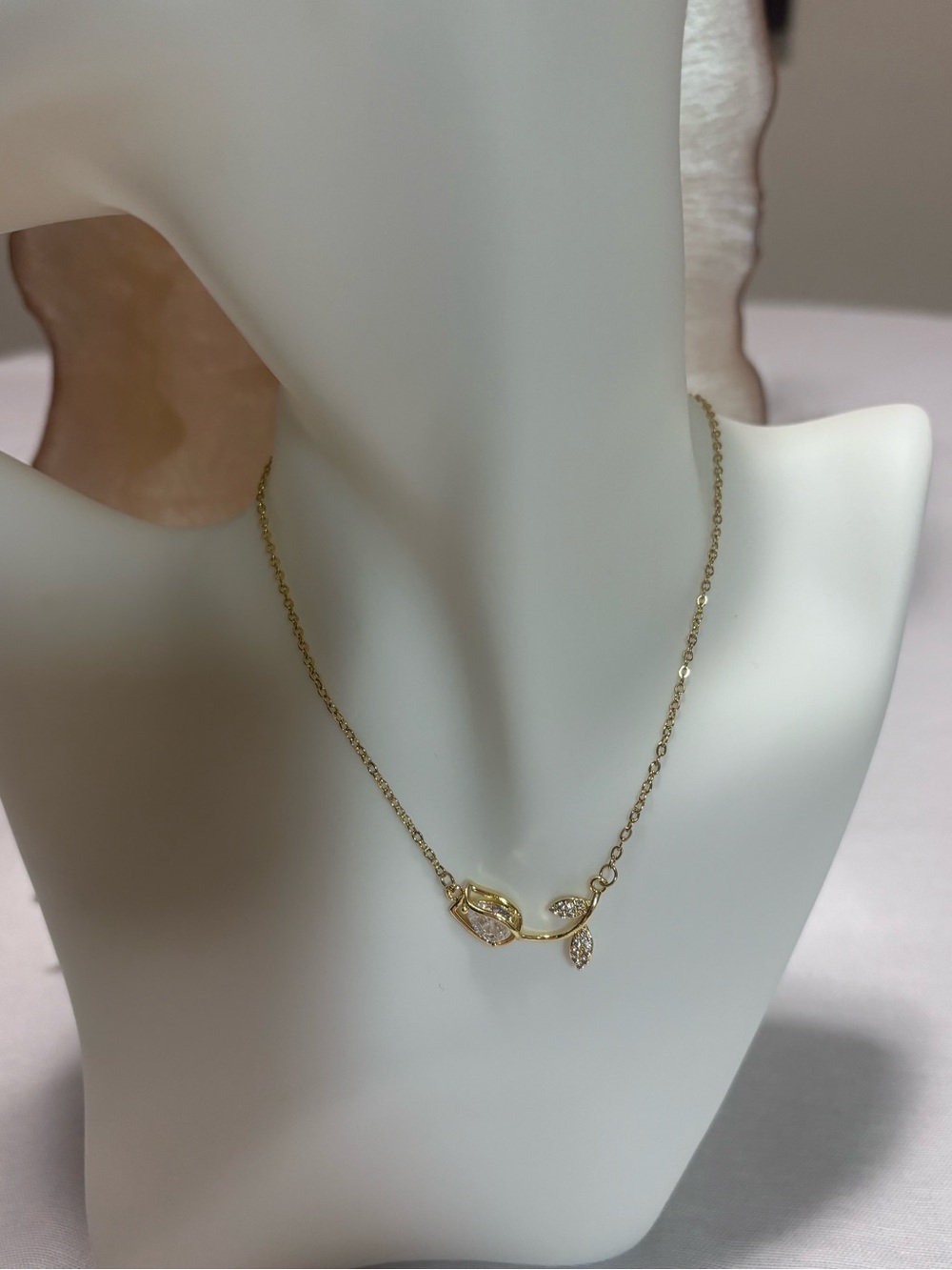 Gold Tulip Teardrop Crystal Necklace